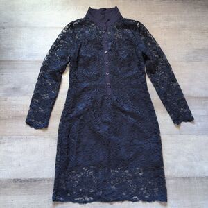 Armani Exchange Paris Blue Floral Lace Long Sleeve Sheath Dress Size 12 EUC!